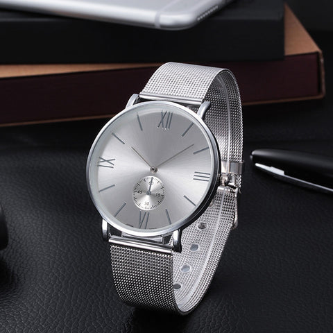 Fashion Stainless Steel Analog Mesh Quartz Wrist Watch