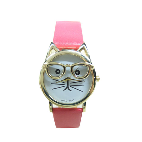 Cute Cat Leather Strap Analog Quartz Wrist Watch