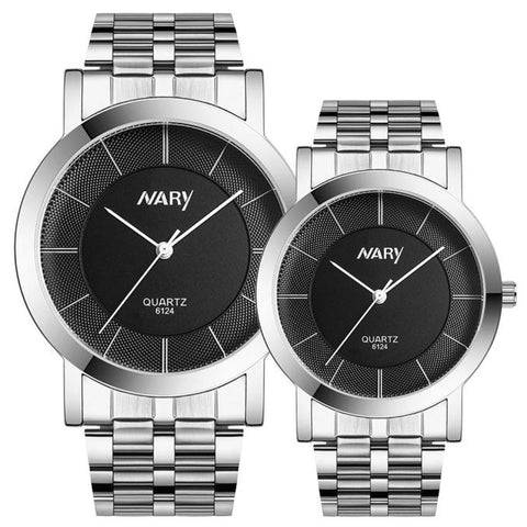 Quartz Men And Women pair Stainless Steel Wrist Watches