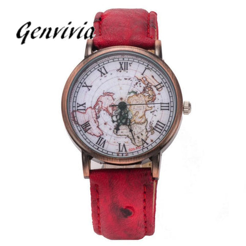 GENVIVIA vintage women watches with world map