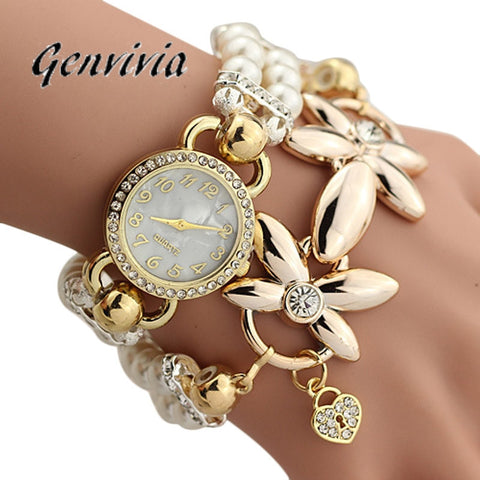 GENVIVIA White Pearl Bracelet Quartz Watch