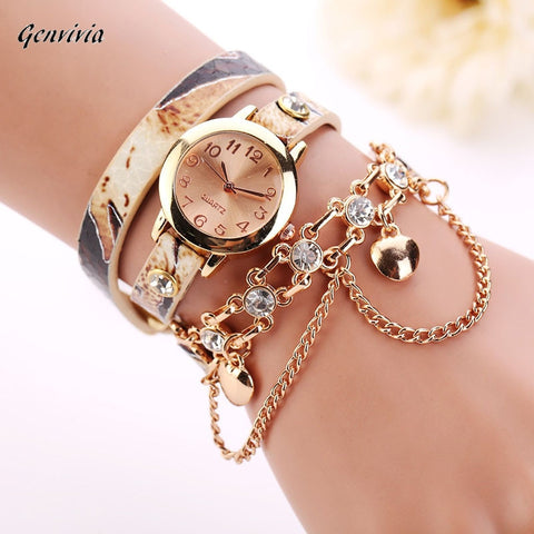 Quartz Rhinestone Rivet Chain Bracelet Wristwatch for  Woman