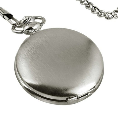 Stainless Steel  White Dial Pocket Watch with Chain