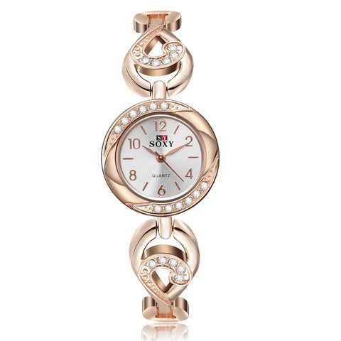 Women's Rose Gold Rhinestone Bracelet Wrist Watch