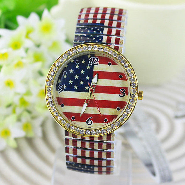 GENVIVIA Fashion Flag Pattern Diamond Wrist Watch
