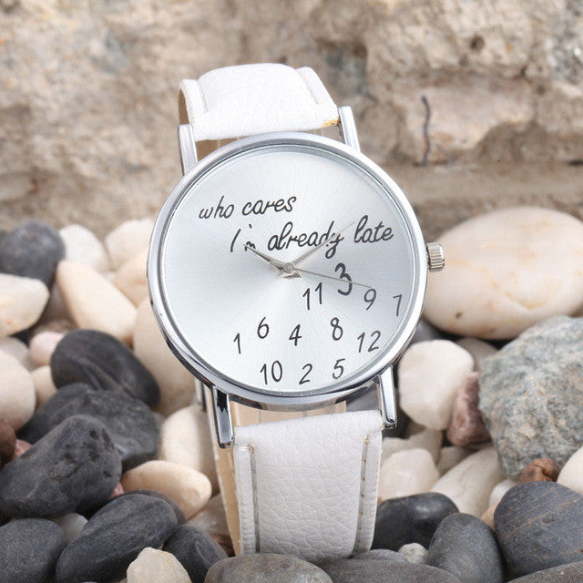 Quartz Round Dial Leather Women Watches