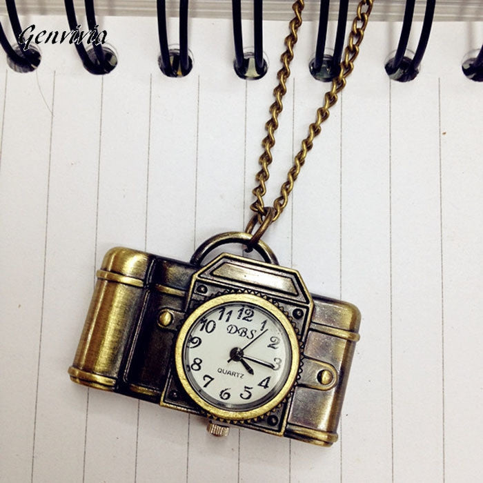 Antique Bronze Alloy Pocket Camera Pendant Watch